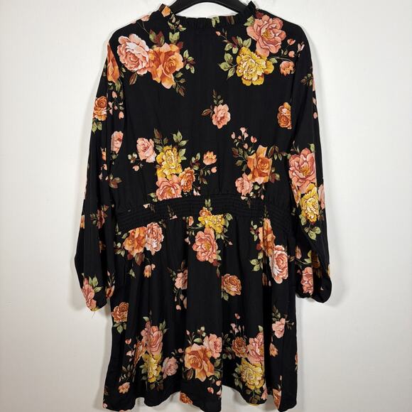 Rue + Plus Size Floral Dress 4X Long Sleeve Midi Ruched Waist Fit & Flare - Picture 10 of 10